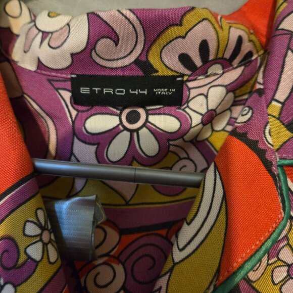 Entro 60s Inspired Groovy Floral Paisley Red Button-Up Short-Sleeve Shirt Sz L - Picture 8 of 12